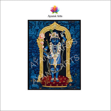 Shreenathji Thakurji Krishna Pichwai Painting - Blue Gold Traditional Indian Art