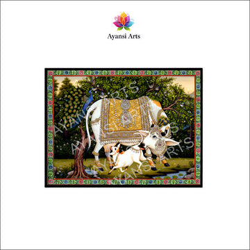 Ayansi Arts – Divine Kamdhenu Cow Canvas Painting | Symbol of Prosperity & Positivity (Without Frame)