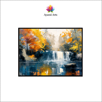 Golden Cascade Abstract Canvas Digital Painting - Autumnal Waterfall