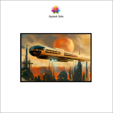 Skybound Transit Futuristic Canvas Digital Painting - City of Tomorrow