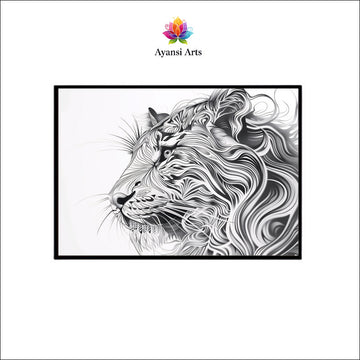 Majestic Lines Canvas Digital Painting - Abstract Lion Portrait