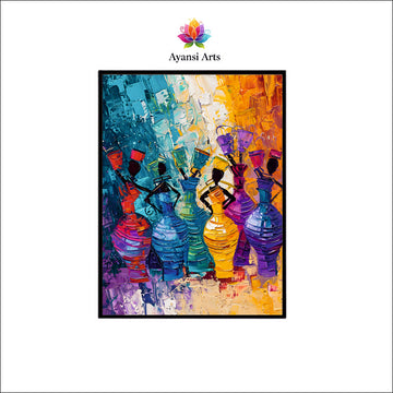 Market Day Vibrance - Abstract African Figurative Art by Ayansi Arts