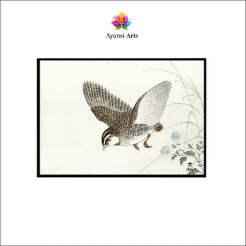 Descending Quail Canvas Digital Painting - Japanese Woodblock Style