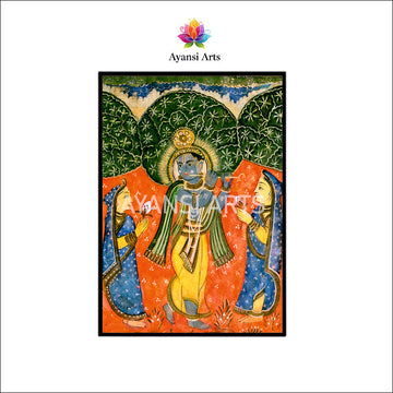 Krishna Playing Flute with Gopis Traditional Art by Ayansi Arts