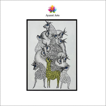 Enigmatic Deer Herd with Blue Eyes Canvas Digital Art Painting by Ayansi Arts
