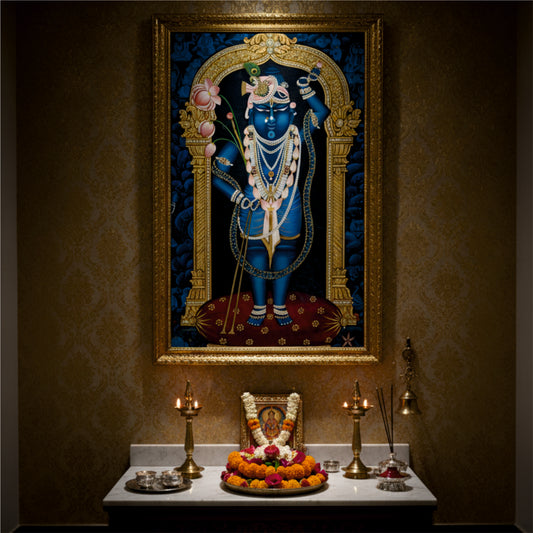 Shreenathji Thakurji Krishna Pichwai Painting - Blue Gold Traditional Indian Art