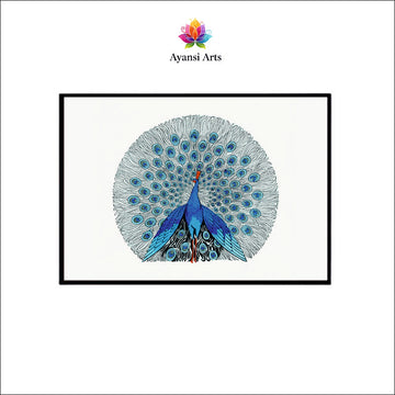 Dancing Peacock Canvas Digital Painting - Traditional Folk Art
