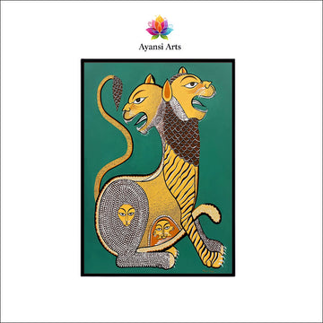 Mythical Two-Headed Lion Tribal Canvas Digital Art Painting by Ayansi Arts