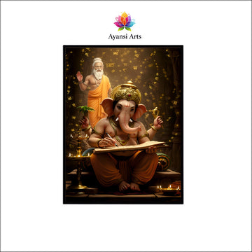 Ganesha & Vyasa - The Epic Scribe Canvas Art by Ayansi Arts