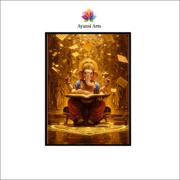 Golden Knowledge Ganesha - Divine Scholar Canvas Art by Ayansi Arts