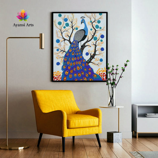 Majestic Peacock in Bloom Symbol of Beauty Tribal Canvas Digital Painting Canvas Art by Ayansi Arts