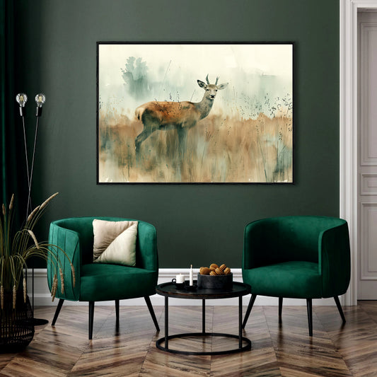 Whispers of the Meadow Canvas Digital Painting - Impressionistic Deer in Field