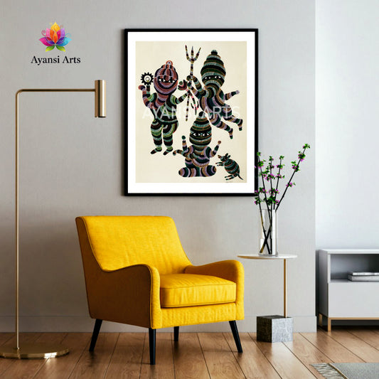 Abstract Tribal Shiv Parivar Canvas Painting by Ayansi Arts