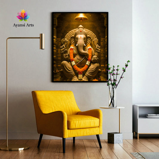 Ancient Temple Ganesha - Sacred Stone Serenity Canvas Art by Ayansi Arts