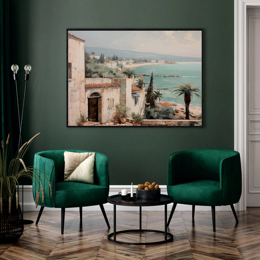 Mediterranean Coastline Vista Canvas Digital Painting