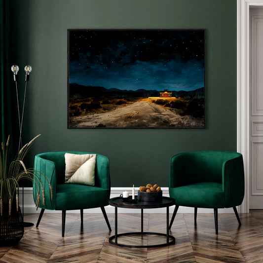 Oil Painted Desert Night with Starry Sky Canvas Digital Painting