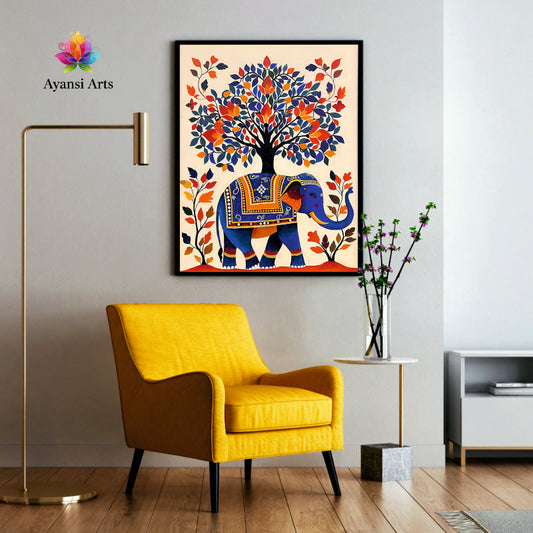 Royal Elephant & Tree of Abundance Digital Canvas Art by Ayansi Arts