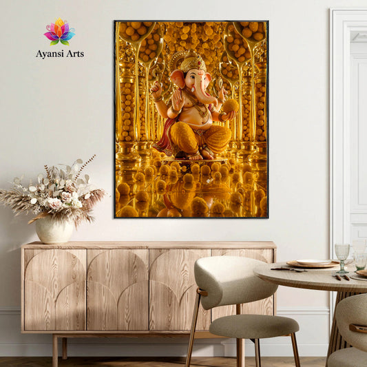Laddu Abundance Ganesha - Golden Blessings Canvas Art by Ayansi Arts