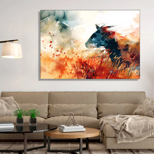 Ember Spirit Canvas Digital Painting - Abstract Horse in Wildfire Hues
