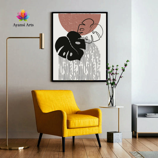 Monstera Rhythm - Boho Abstract Terracotta & Botanical Canvas Digital Painting by Ayansi Arts
