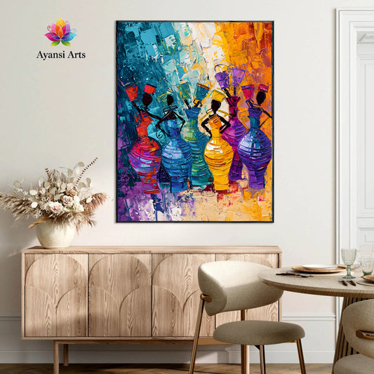 Market Day Vibrance - Abstract African Figurative Art by Ayansi Arts