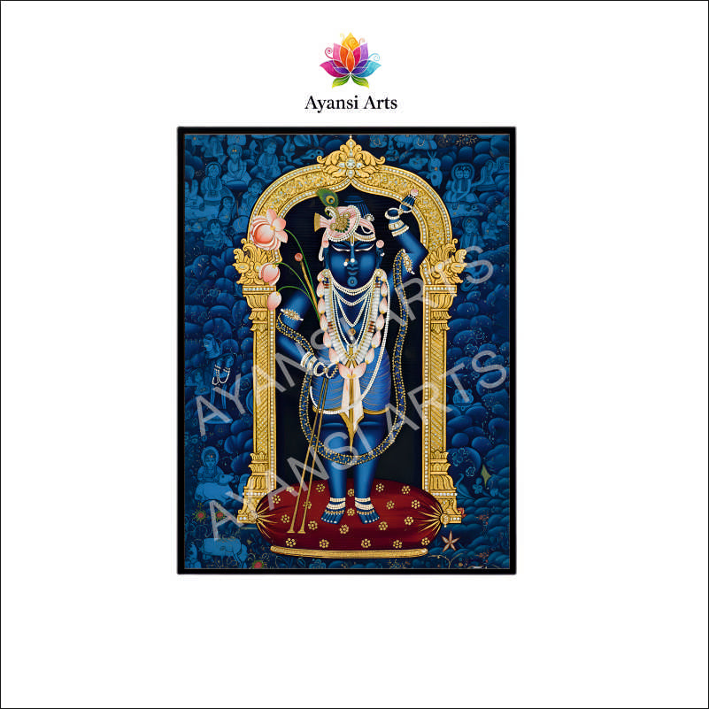Shreenathji Thakurji Krishna Pichwai Painting - Blue Gold Traditional Indian Art