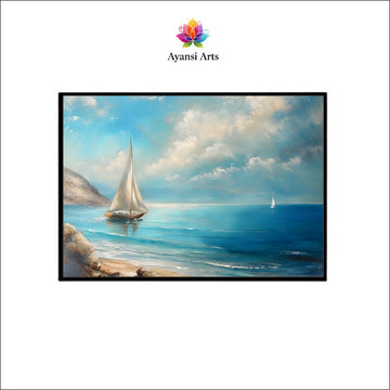 Coastal Serenity Canvas Digital Painting - Sailboats on Tranquil Waters