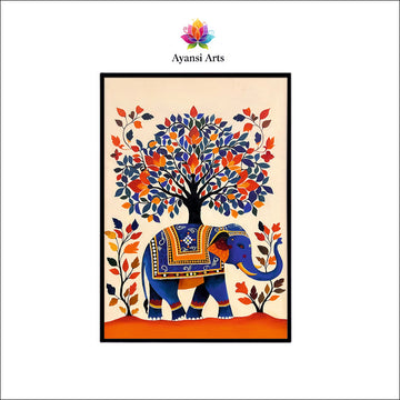 Royal Elephant & Tree of Abundance Digital Canvas Art by Ayansi Arts
