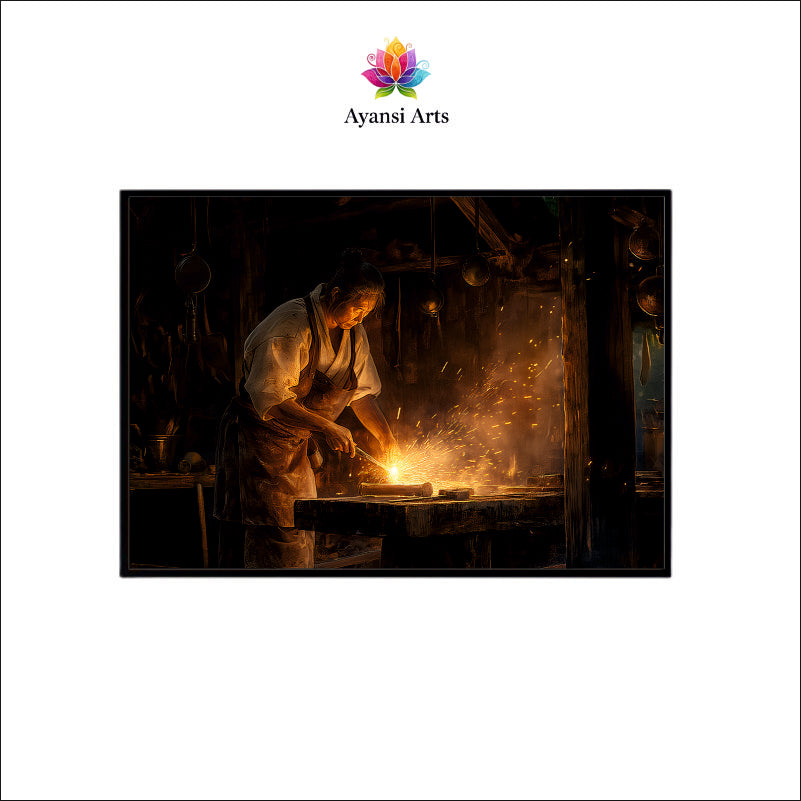 Oil Painted Blacksmith at Forge Canvas Digital Painting