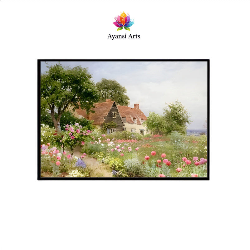 English Cottage Garden Canvas Digital Painting