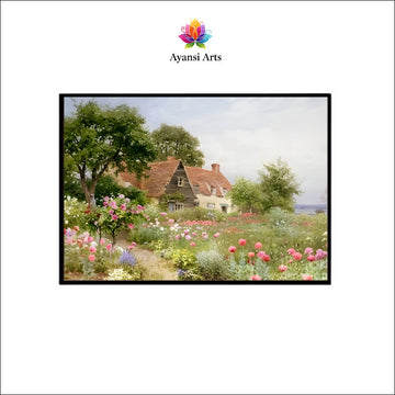 English Cottage Garden Canvas Digital Painting