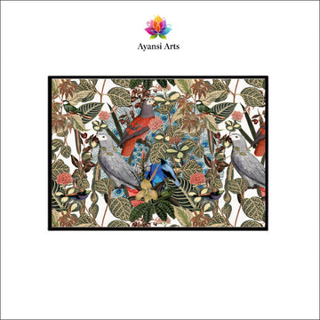Tropical Aviary  Canvas Digital Painting - Lush Bird and Foliage Scene