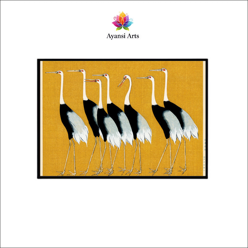 Elegant Cranes Canvas Digital Painting - Japanese Inspired Design