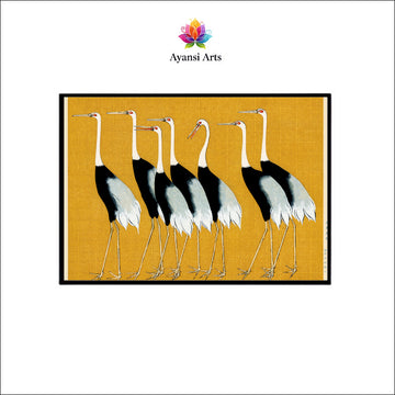 Elegant Cranes Canvas Digital Painting - Japanese Inspired Design