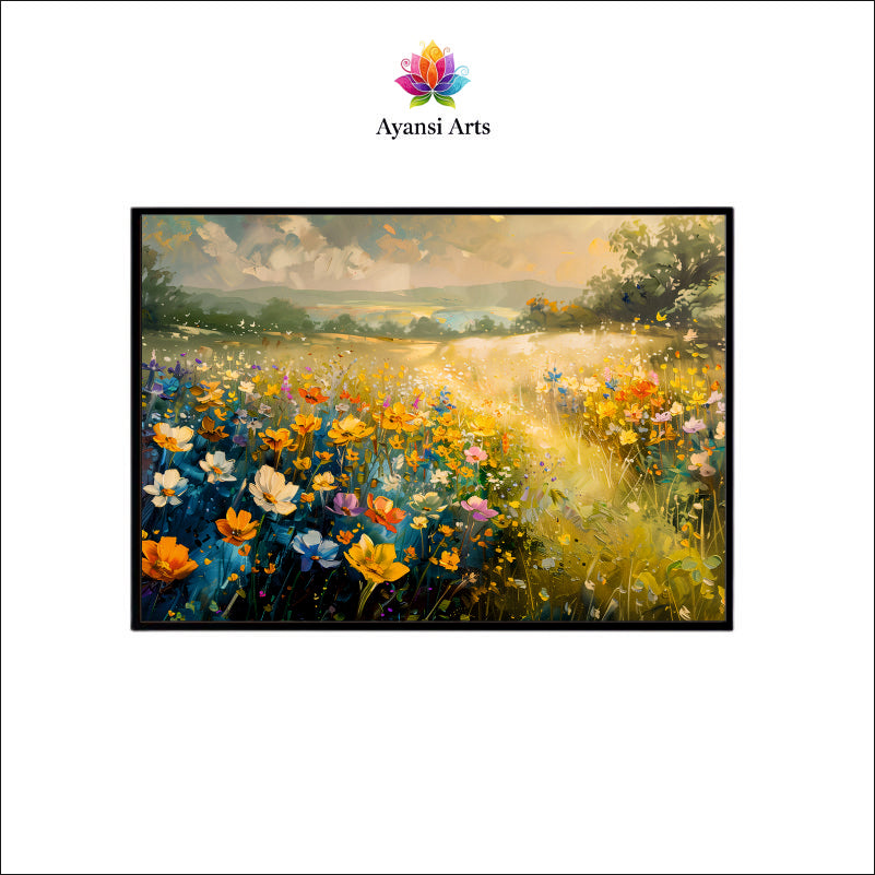 Sun-Drenched Wildflower Vista Canvas Digital Painting