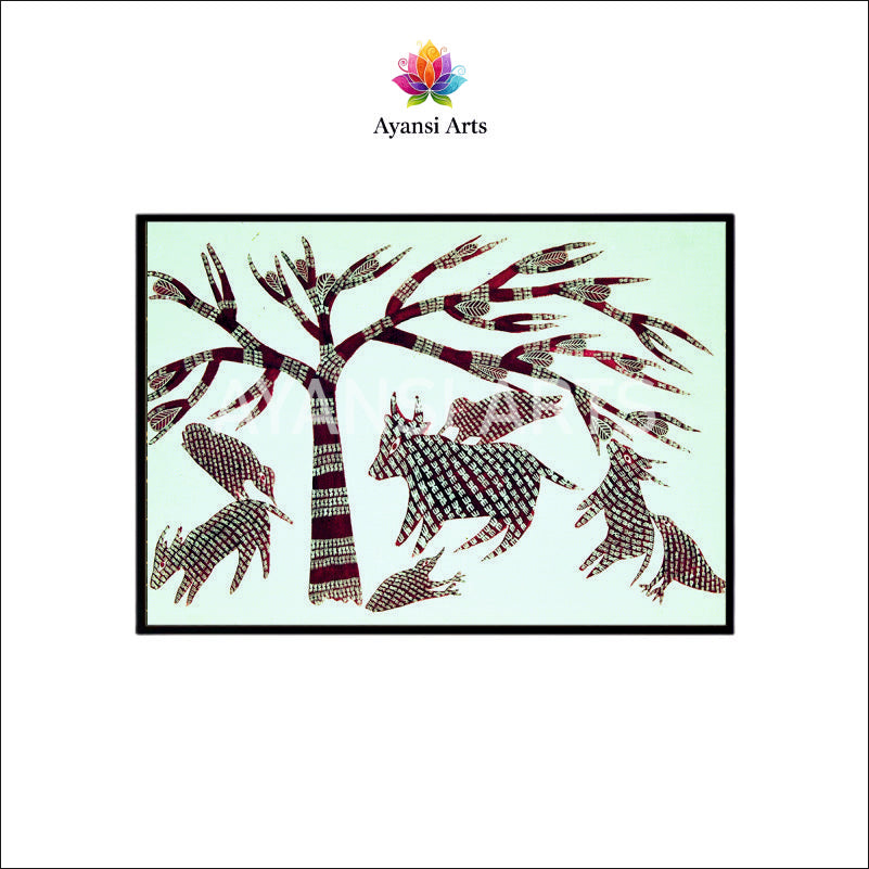 Gond Art Forest Scene Canvas Painting by Ayansi Arts