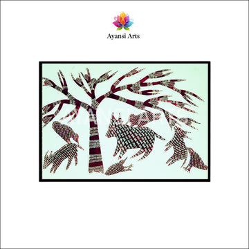 Gond Art Forest Scene Canvas Painting by Ayansi Arts