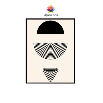 Geometric Harmony - Minimalist Abstract Black & White Canvas Digital Painting by Ayansi Arts