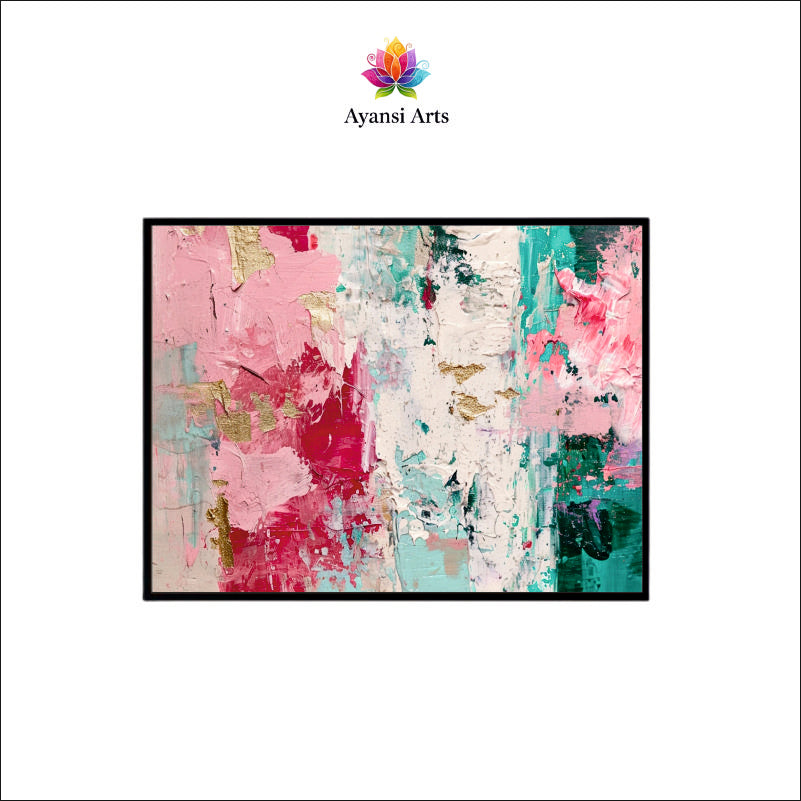 Chromatic Symphony Abstract Canvas Digital Painting - Textured Teal & Pink