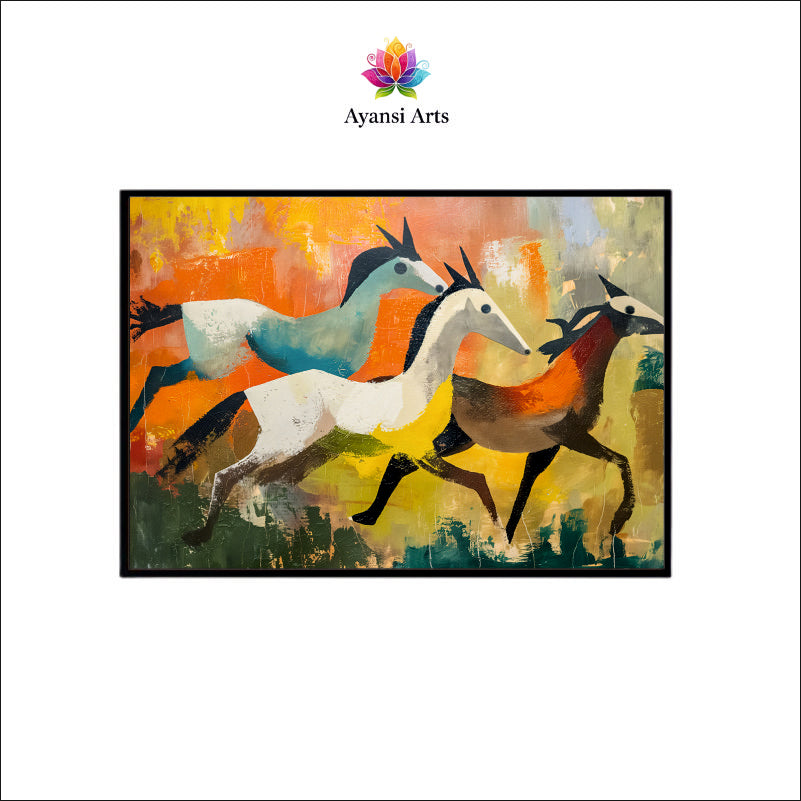 Galloping Hues Canvas Digital Painting - Stylized Horses in Motion