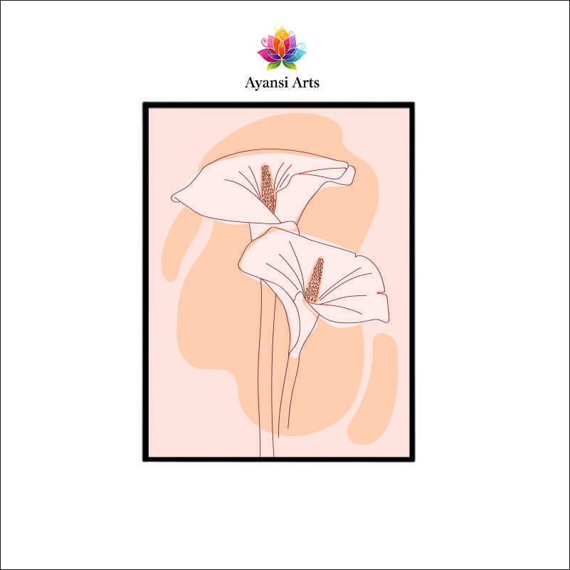Calla Lily Blush" - Minimalist Boho Floral Line Art Canvas Digital Painting by Ayansi Art