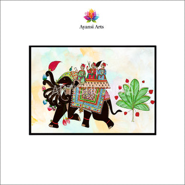 Pichwai Style Royal Elephant Procession Canvas Painting by Ayansi Arts