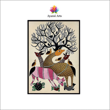 Forest Symphony: Deer, Birds & Tree of Life Canvas Art by Ayansi Arts