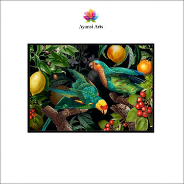 Citrus Canopy Canvas Digital Painting - Parrots and Fruit Still Life