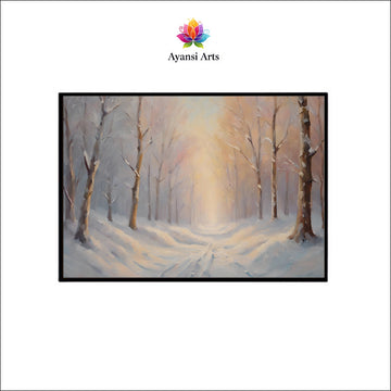 Winter's Light: A Snowy Path Through the Woods Canvas Painting