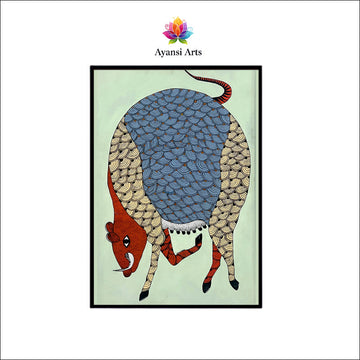 Stylized Tribal Bull Motif Canvas Digital Canvas Art by Ayansi Arts
