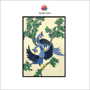 Madhubani Birds on Tree Digital Canvas Art by Ayansi Arts