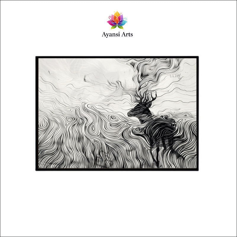 Wind Swept Majesty Canvas Digital Painting - Abstract Deer in Motion
