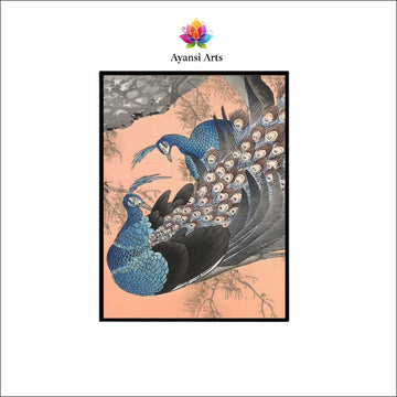 Peacock Pair in Pine - Elegant Japanese Ukiyo-e Inspired Art by Ayansi Arts