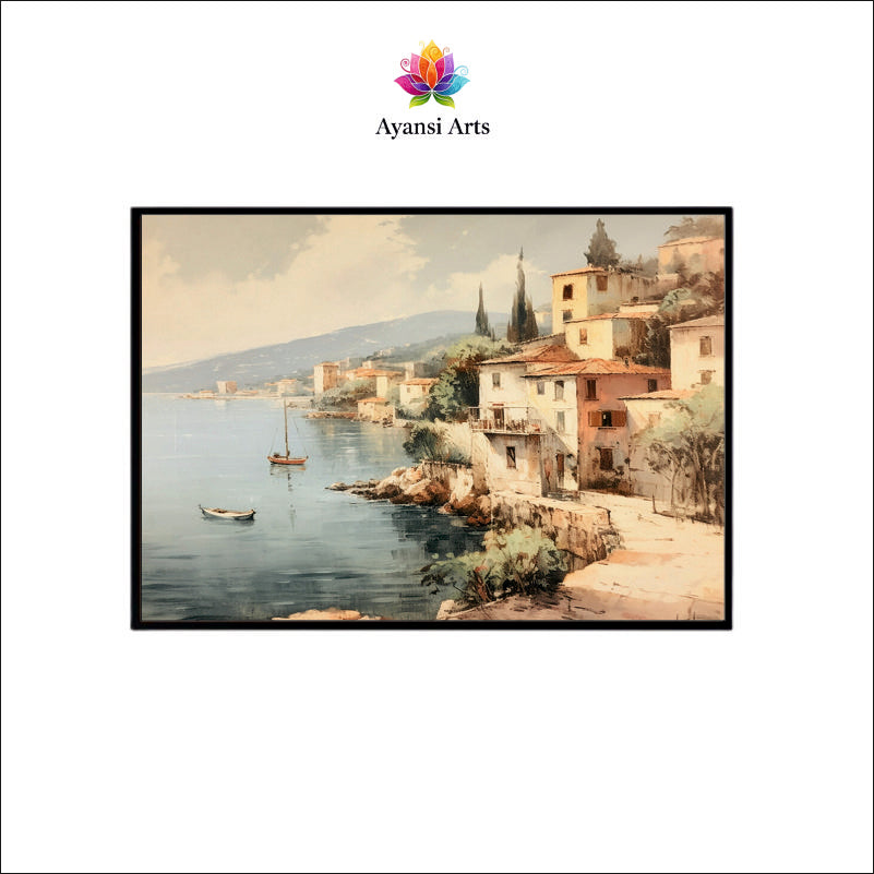 Italian Riviera Coastal Village Canvas Digital Painting